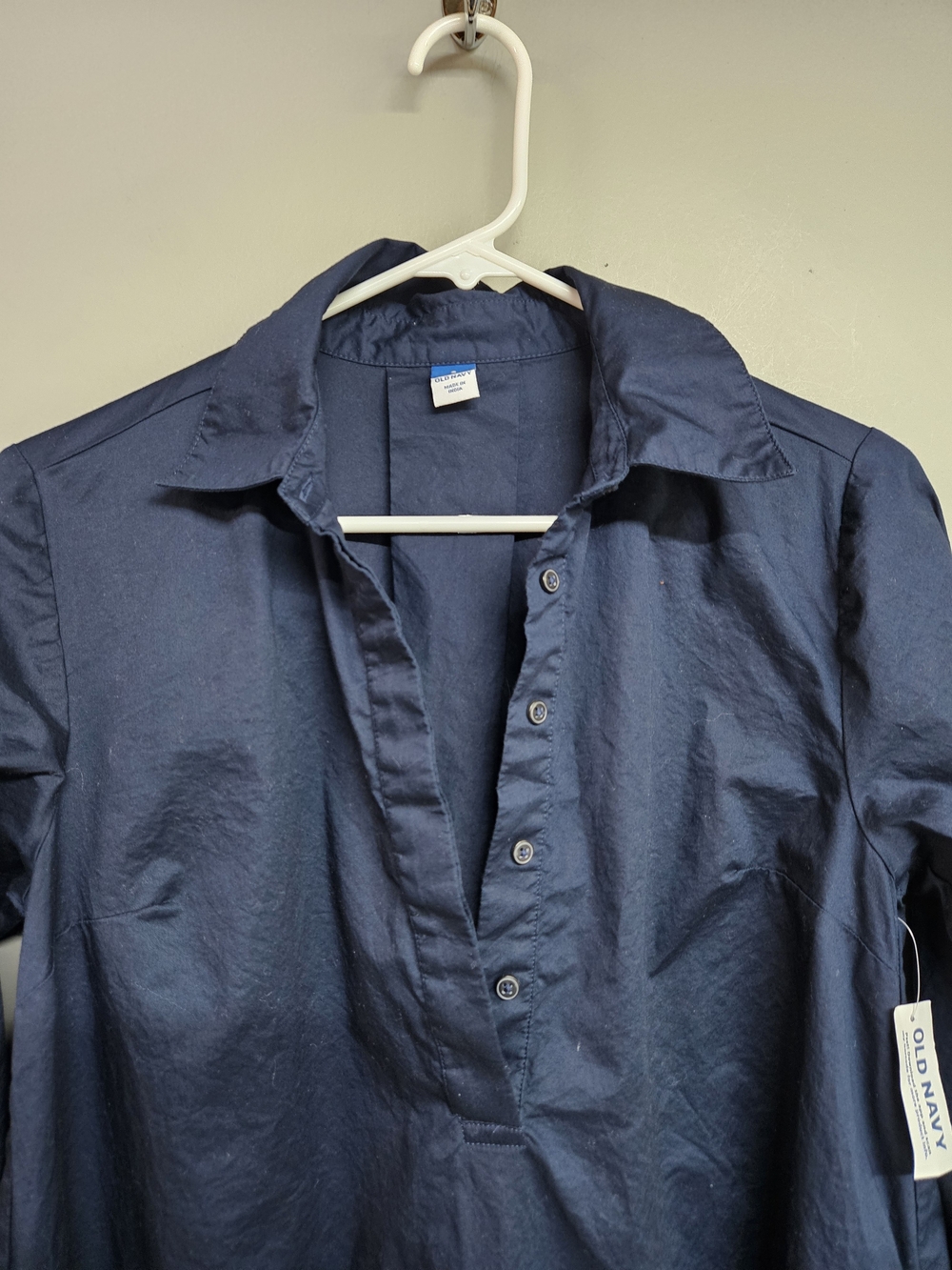 Old Navy Women's Small Cotton Shirt Dress Navy Blue V-neck Long Sleeve
